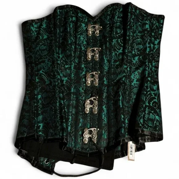 Elegant Green Brocade Full Corset with Metal Hook Clasps NWT - Picture 9 of 9